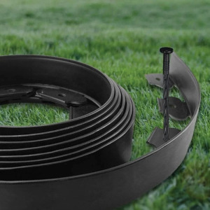 Kerti ágyásszegély, gyepszegély készlet 40mm x 10m, fekete, 30 db horgonytű