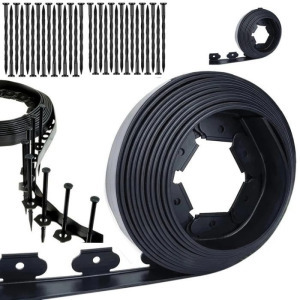 Kerti ágyásszegély, gyepszegély készlet 40mm x 10m, fekete, 30 db horgonytű