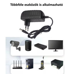 Hálózati adapter 9V/2A, tápegység, 5.5/2.5mm csatlakozó, 0.9m, fekete