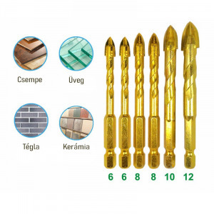 6 részes kerámia és üveg fúrószár készlet