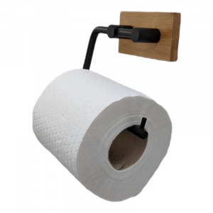 Elite Home Falra szerelhető WC papír tartó, bambusz + acél, fekete