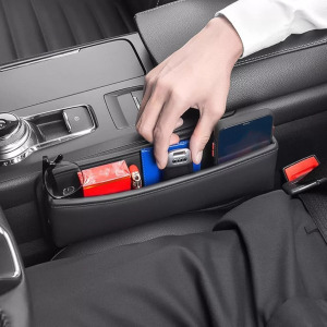 Autós ülésrés kitöltő és tárolódoboz - fekete színű PU bőr