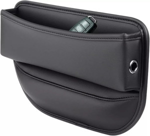 Autós ülésrés kitöltő és tárolódoboz - fekete színű PU bőr