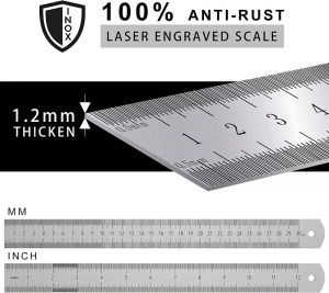 Multifunkciós famegmunkáló vonalzó, 30cm, 45°, 90°