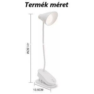 Asztali LED lámpa, csíptetős, állítható fényerő és színhőmérséklet, akkumulátor