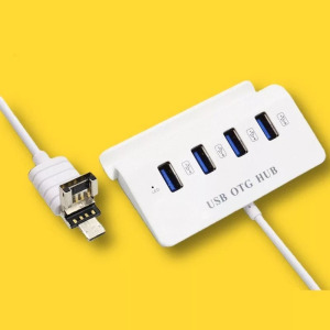 4-portos USB Hub elosztó (USB2.0/MicroUSB->4db USB2.0), fehér